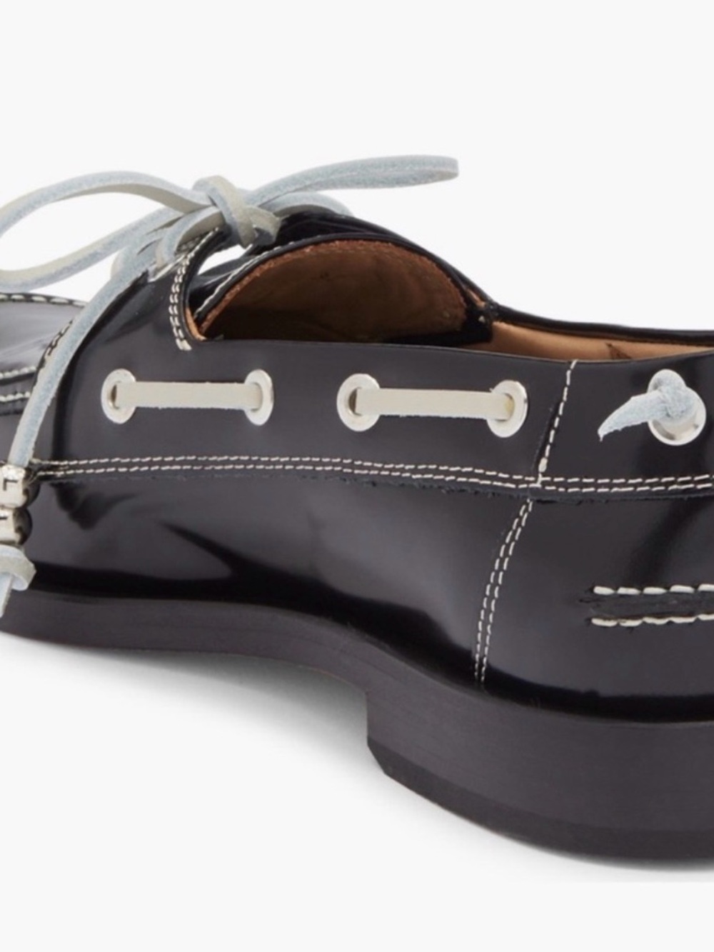 Labucq Black Leather Boat Loafer with White Laces Size 42 or 10.5 - Picture 4 of 13